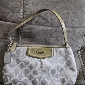 Coach Gray Signature Shoulder Wristlet with Olive Trim